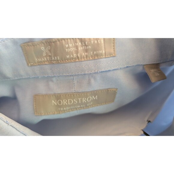 Nordstrom 16.5-33 Smartcare Wrinkle Free Pastel Blue Mens Dress Shirt Button - Picture 3 of 6